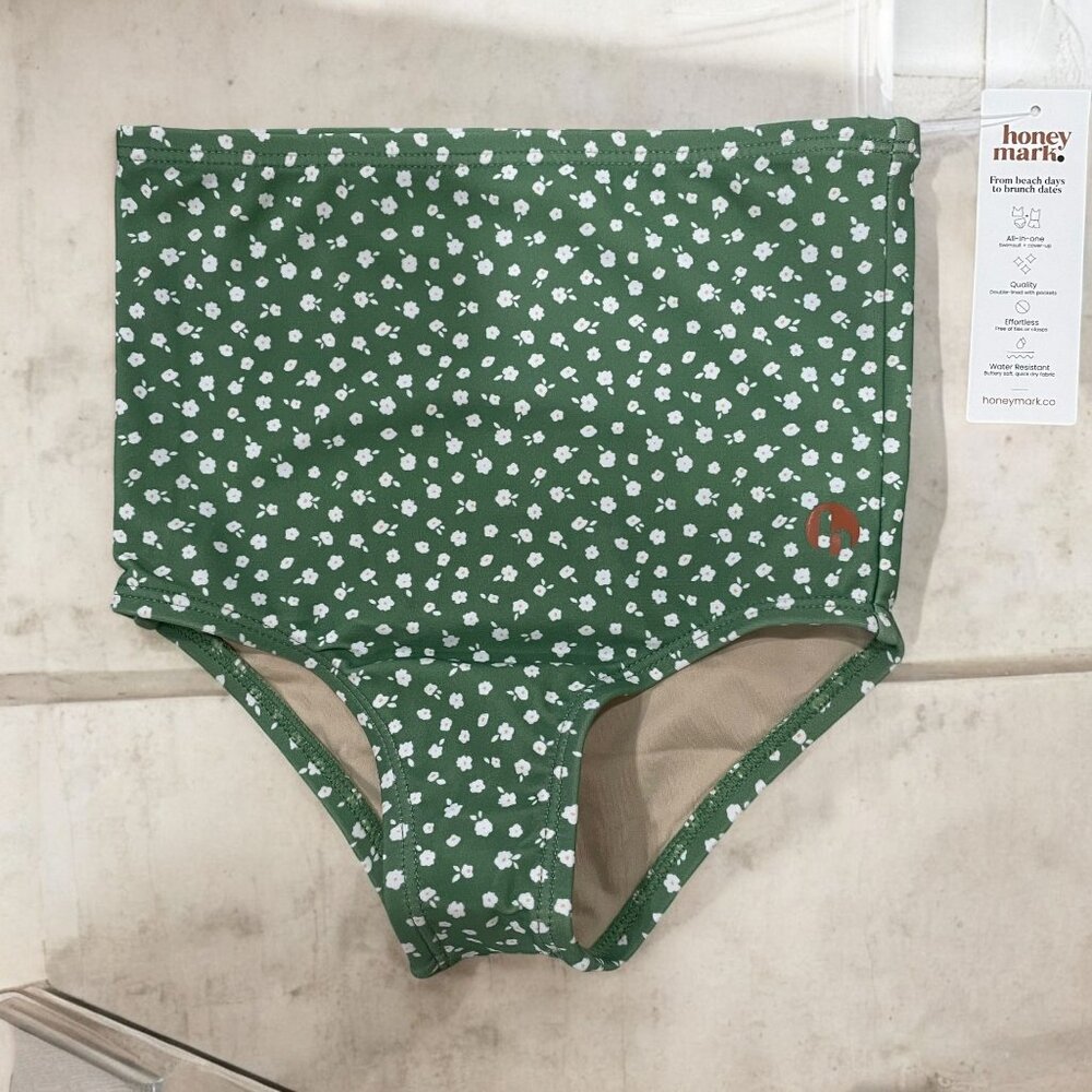 Honey Mark‎ 3T/4T Green Floral High-Waisted Swim Bottoms Water-Resistant Beach